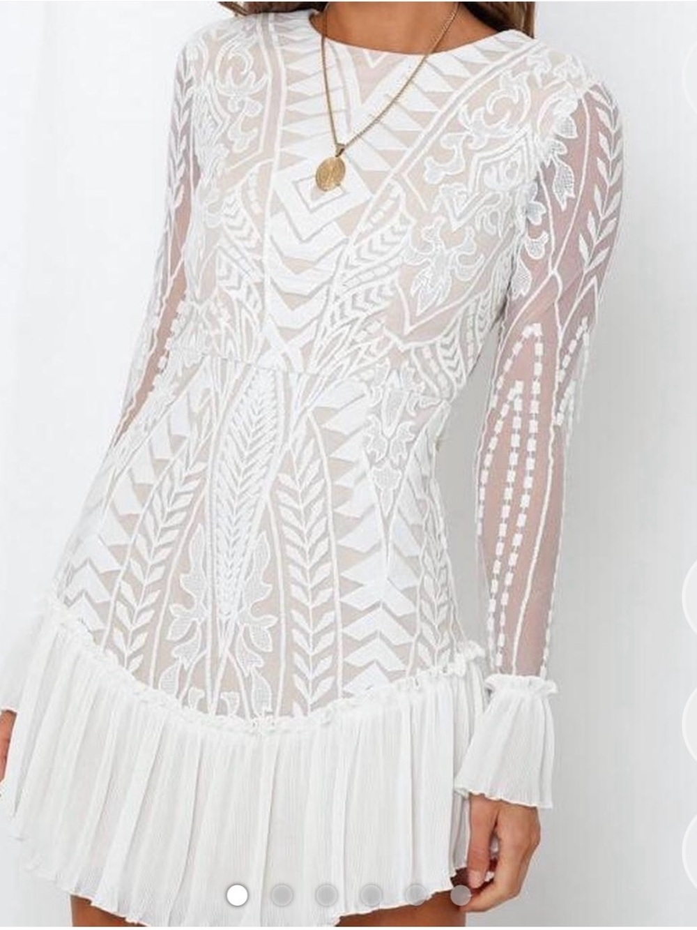 Selfie Leslie White Lace Long-Sleeve Mini Dress